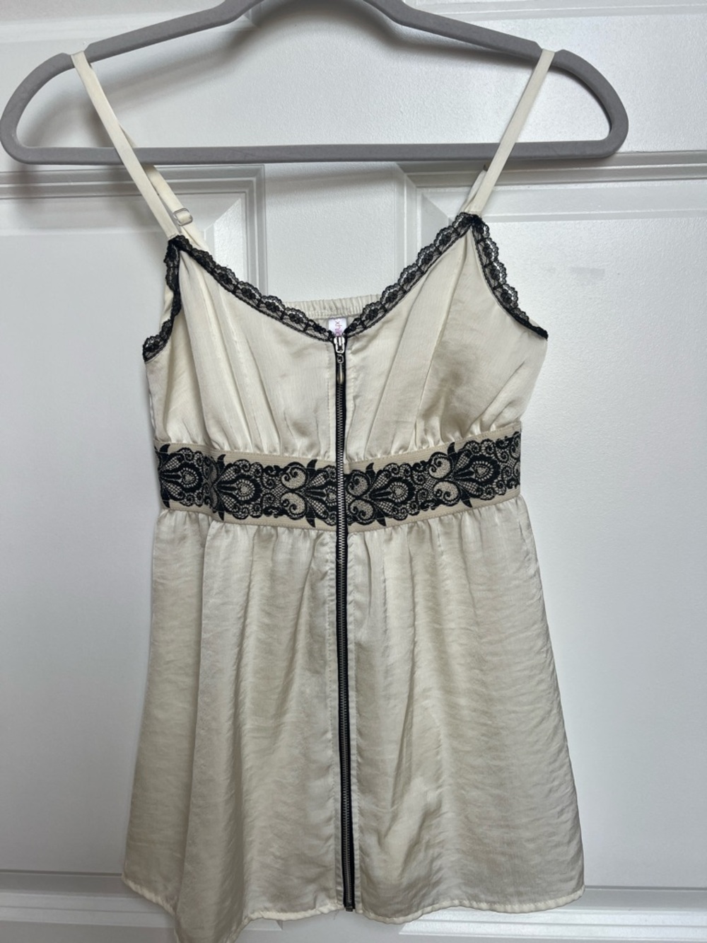 Xhilaration Cream Camisole Top with Black Lace Waistband & Trim